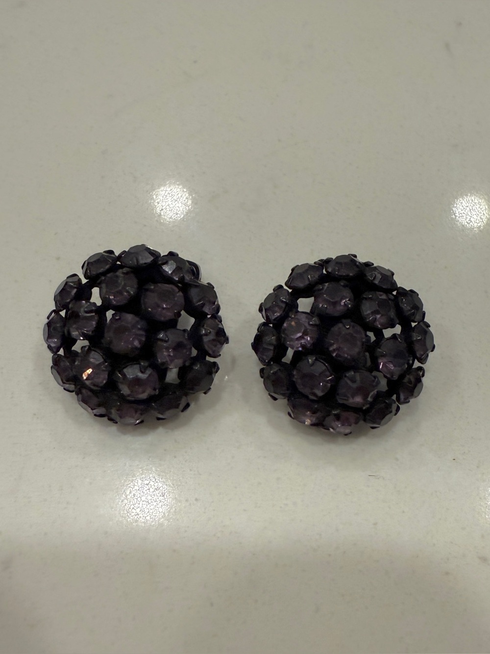 Warner Domed Purple Rhinestone Clip-on Earrings